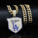 Los Angeles Dodgers Hip Hop Iced Out Bling Pendant Cuban Chain | Fashion Punk Cool Jewelry