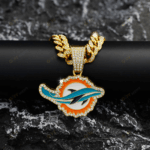 Miami Dolphins Hip Hop Iced Out Bling Pendant Cuban Chain | Fashion Punk Cool Jewelry