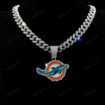 Miami Dolphins Hip Hop Iced Out Bling Pendant Cuban Chain | Fashion Punk Cool Jewelry