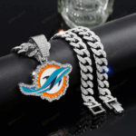 Miami Dolphins Hip Hop Iced Out Bling Pendant Cuban Chain | Fashion Punk Cool Jewelry