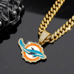 Miami Dolphins Hip Hop Iced Out Bling Pendant Cuban Chain | Fashion Punk Cool Jewelry