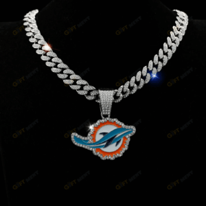 Miami Dolphins Hip Hop Iced Out Bling Pendant Cuban Chain | Fashion Punk Cool Jewelry