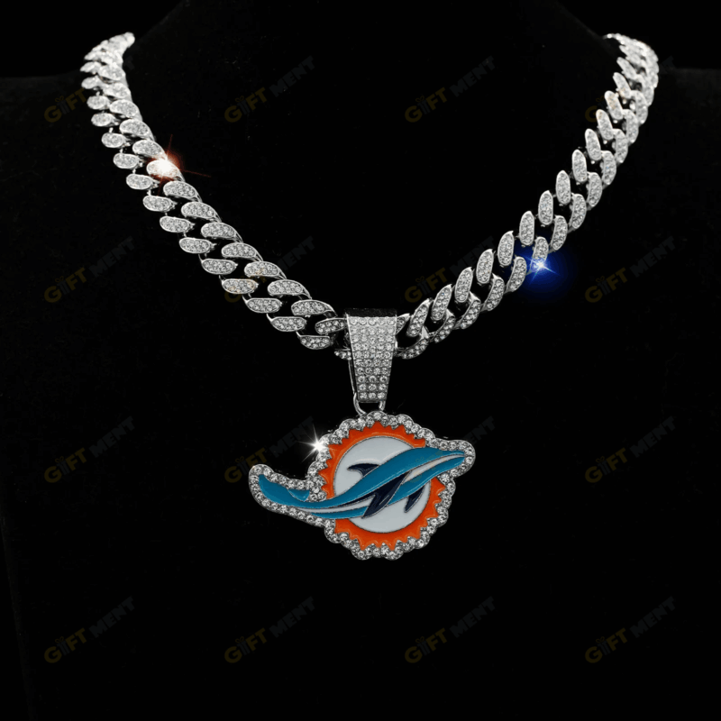 Miami Dolphins Hip Hop Iced Out Bling Pendant Cuban Chain | Fashion Punk Cool Jewelry