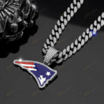 New England Patriots Hip Hop Iced Out Bling Pendant Cuban Chain | Fashion Punk Cool Jewelry
