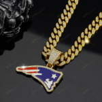 New England Patriots Hip Hop Iced Out Bling Pendant Cuban Chain | Fashion Punk Cool Jewelry