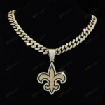 New Orleans Saints Hip Hop Iced Out Bling Pendant Cuban Chain | Fashion Punk Cool Jewelry