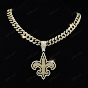 New Orleans Saints Hip Hop Iced Out Bling Pendant Cuban Chain | Fashion Punk Cool Jewelry