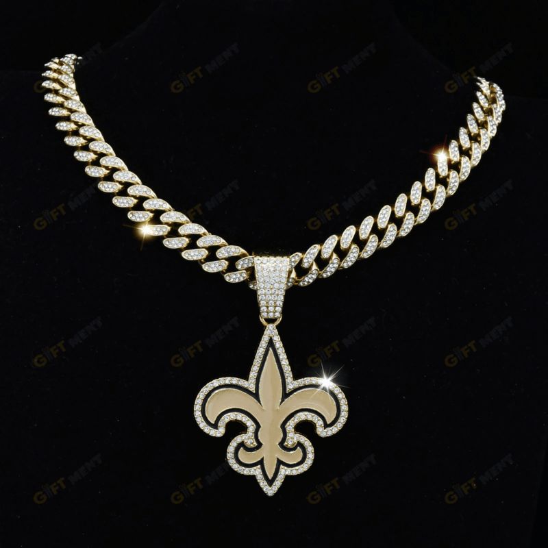 New Orleans Saints Hip Hop Iced Out Bling Pendant Cuban Chain | Fashion Punk Cool Jewelry