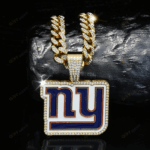 New York Giants Hip Hop Iced Out Bling Pendant Cuban Chain | Fashion Punk Cool Jewelry