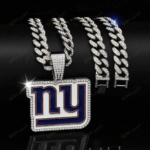 New York Giants Hip Hop Iced Out Bling Pendant Cuban Chain | Fashion Punk Cool Jewelry