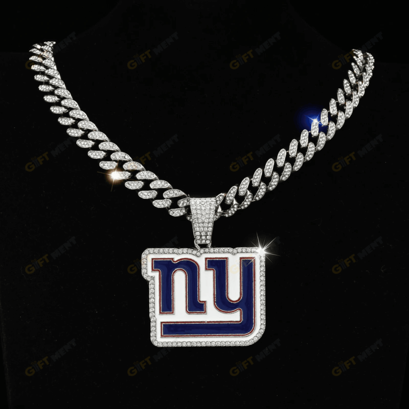 New York Giants Hip Hop Iced Out Bling Pendant Cuban Chain | Fashion Punk Cool Jewelry