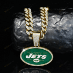 New York Jets Hip Hop Iced Out Bling Pendant Cuban Chain | Fashion Punk Cool Jewelry
