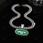 New York Jets Hip Hop Iced Out Bling Pendant Cuban Chain | Fashion Punk Cool Jewelry