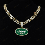 New York Jets Hip Hop Iced Out Bling Pendant Cuban Chain | Fashion Punk Cool Jewelry