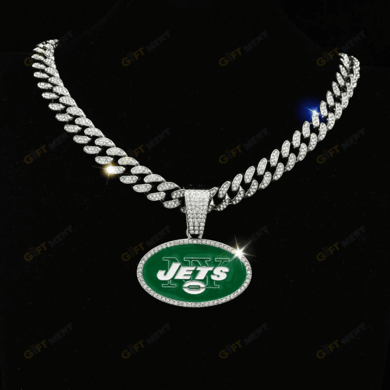 New York Jets Hip Hop Iced Out Bling Pendant Cuban Chain | Fashion Punk Cool Jewelry