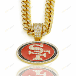 San Francisco 49ers Hip Hop Iced Out Bling Pendant Cuban Chain | Fashion Punk Cool Jewelry
