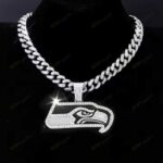 Seattle SeahawksHip Hop Iced Out Bling Pendant Cuban Chain | Fashion Punk Cool Jewelry