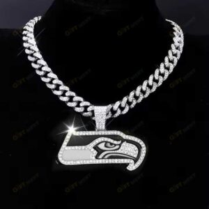 Seattle SeahawksHip Hop Iced Out Bling Pendant Cuban Chain | Fashion Punk Cool Jewelry