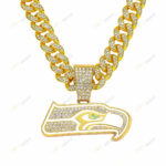 Seattle SeahawksHip Hop Iced Out Bling Pendant Cuban Chain | Fashion Punk Cool Jewelry