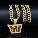 Washington Commanders Hip Hop Iced Out Bling Pendant Cuban Chain | Fashion Punk Cool Jewelry