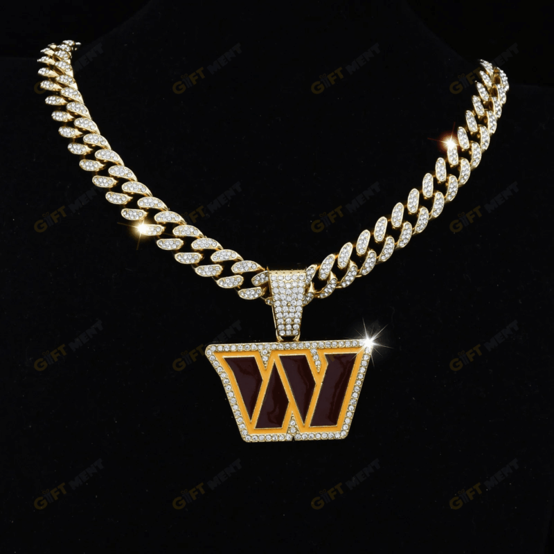 Washington Commanders Hip Hop Iced Out Bling Pendant Cuban Chain | Fashion Punk Cool Jewelry
